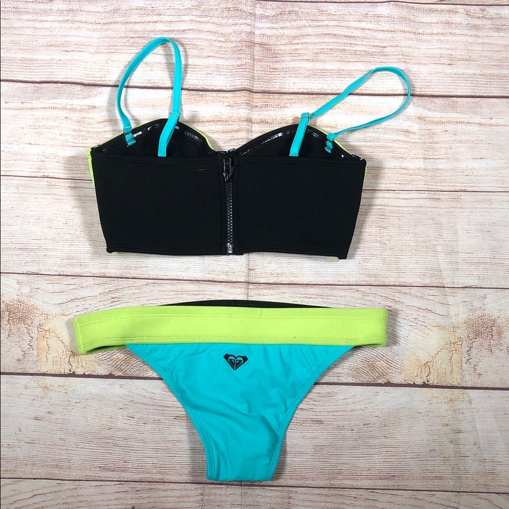 NWOT Roxy Neon Lime and Aqua Neoprene Surf Two-Piece Bikini Set - Picture 8 of 13